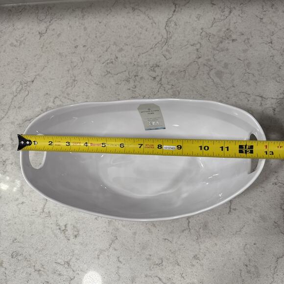 White Handled SERVING BOWL 13x7.5” Melamine ARTISAN DE LUXE Salad Serve NEW - Picture 6 of 8